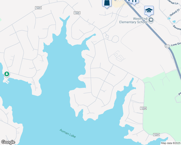 map of restaurants, bars, coffee shops, grocery stores, and more near Otter Drive in Seven Lakes