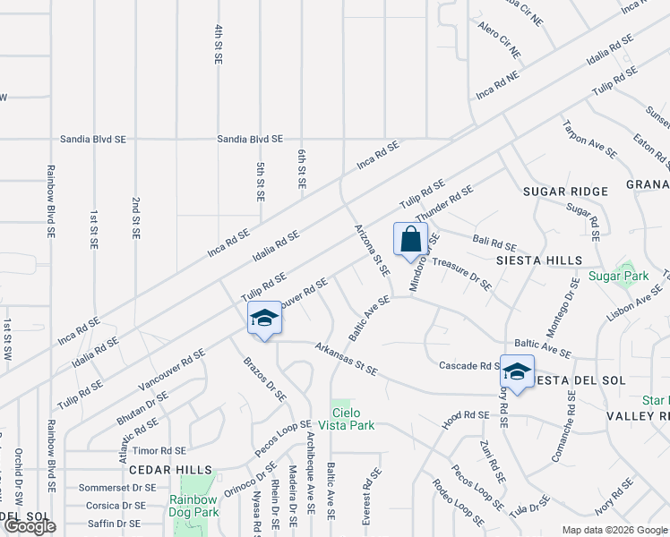 map of restaurants, bars, coffee shops, grocery stores, and more near 311 Vancouver Road Southeast in Rio Rancho