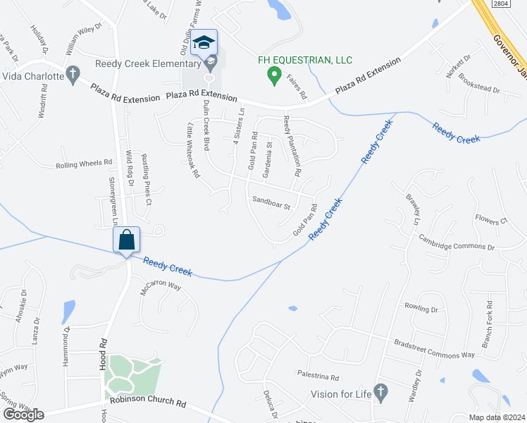 map of restaurants, bars, coffee shops, grocery stores, and more near 10709 Wading Lane in Charlotte