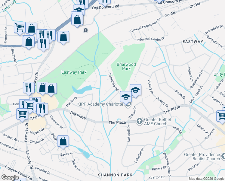 map of restaurants, bars, coffee shops, grocery stores, and more near in Charlotte