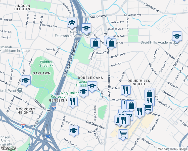 map of restaurants, bars, coffee shops, grocery stores, and more near 1248 Badger Court in Charlotte