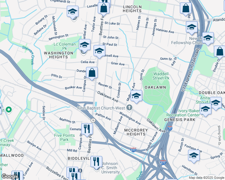 map of restaurants, bars, coffee shops, grocery stores, and more near 2004 Renner Street in Charlotte