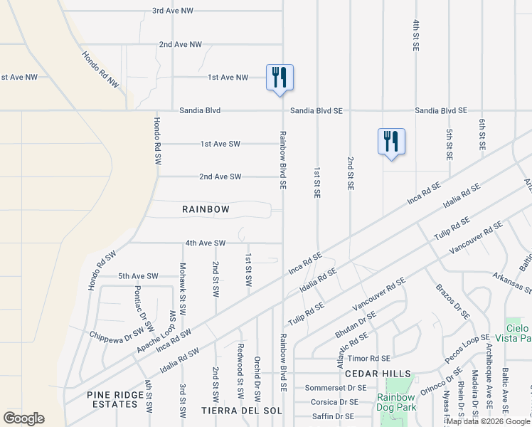 map of restaurants, bars, coffee shops, grocery stores, and more near 39 4th Avenue Southwest in Rio Rancho