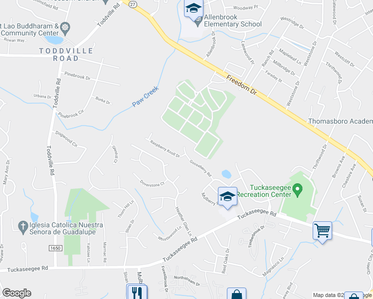 map of restaurants, bars, coffee shops, grocery stores, and more near 2219 Gooseberry Road in Charlotte