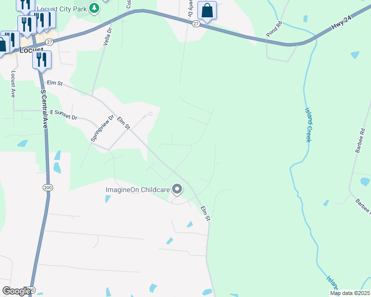 map of restaurants, bars, coffee shops, grocery stores, and more near in Locust