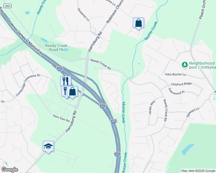 map of restaurants, bars, coffee shops, grocery stores, and more near 7814 Belchester Circle in Charlotte