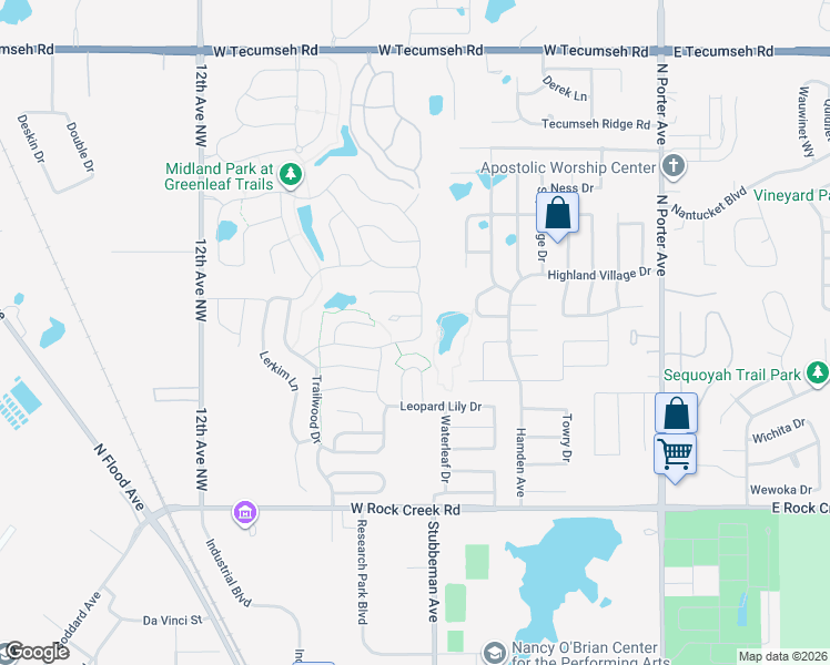 map of restaurants, bars, coffee shops, grocery stores, and more near 516 Blue Fish Road in Norman