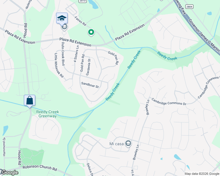 map of restaurants, bars, coffee shops, grocery stores, and more near 10363 Gold Pan Road in Charlotte