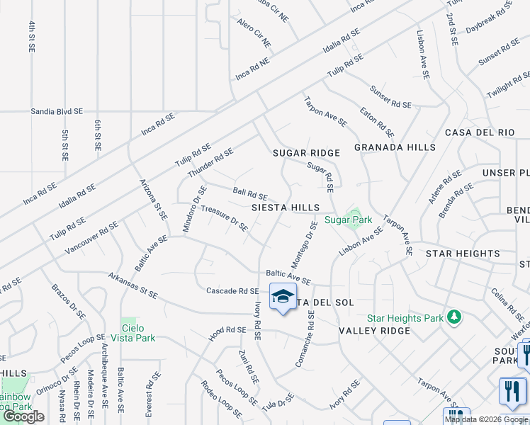 map of restaurants, bars, coffee shops, grocery stores, and more near 490 Cherish Court Southeast in Rio Rancho