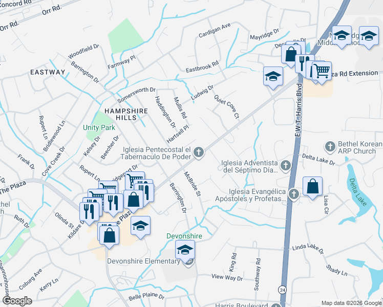 map of restaurants, bars, coffee shops, grocery stores, and more near in Charlotte