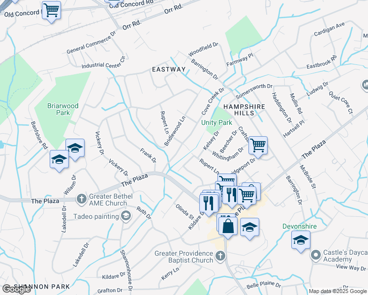 map of restaurants, bars, coffee shops, grocery stores, and more near 5613 Rupert Lane in Charlotte