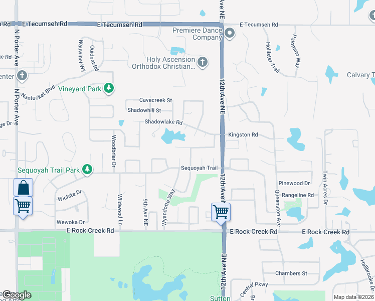 map of restaurants, bars, coffee shops, grocery stores, and more near 1032 Cedarcrest Street in Norman