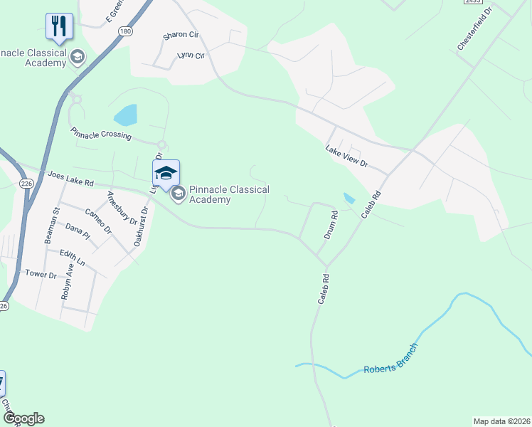 map of restaurants, bars, coffee shops, grocery stores, and more near 104 Serenity Drive in Shelby