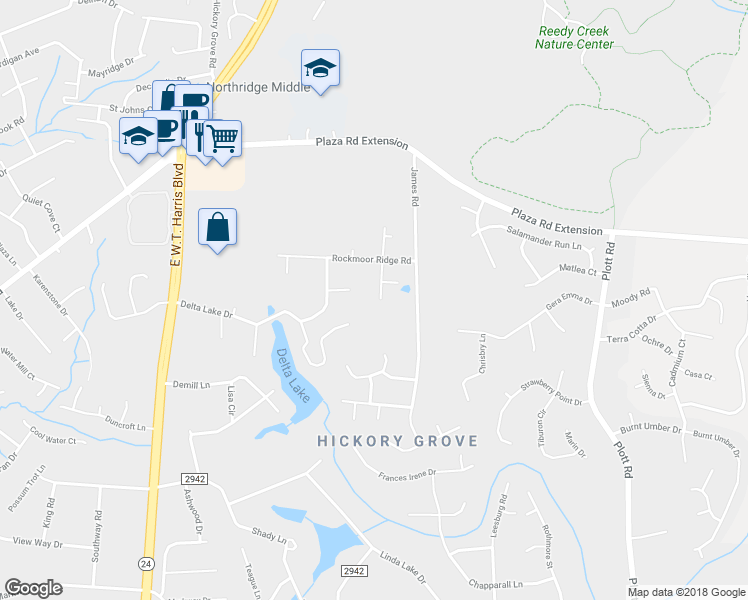 map of restaurants, bars, coffee shops, grocery stores, and more near 2938 Royal Fern Lane in Charlotte