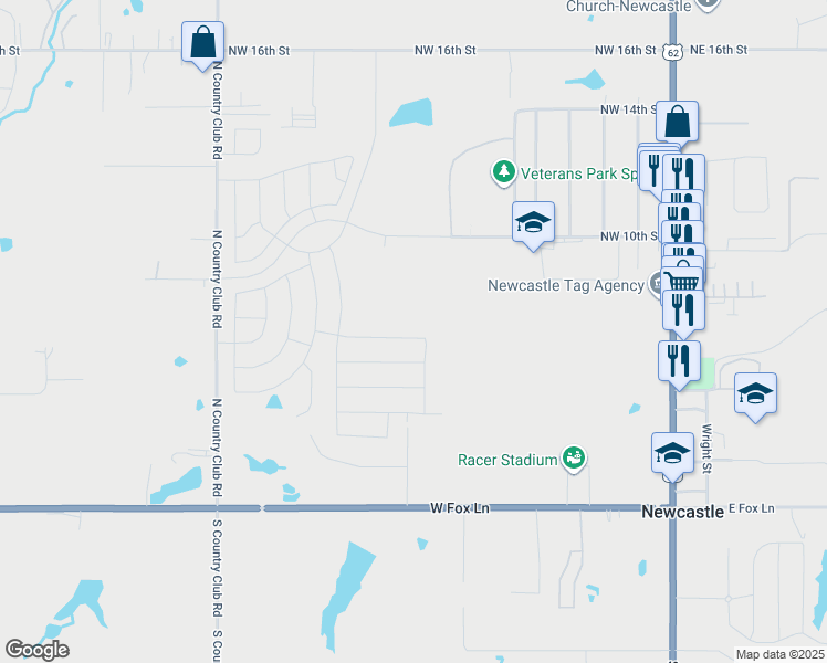 map of restaurants, bars, coffee shops, grocery stores, and more near 820 Northwest 5th Street in Newcastle
