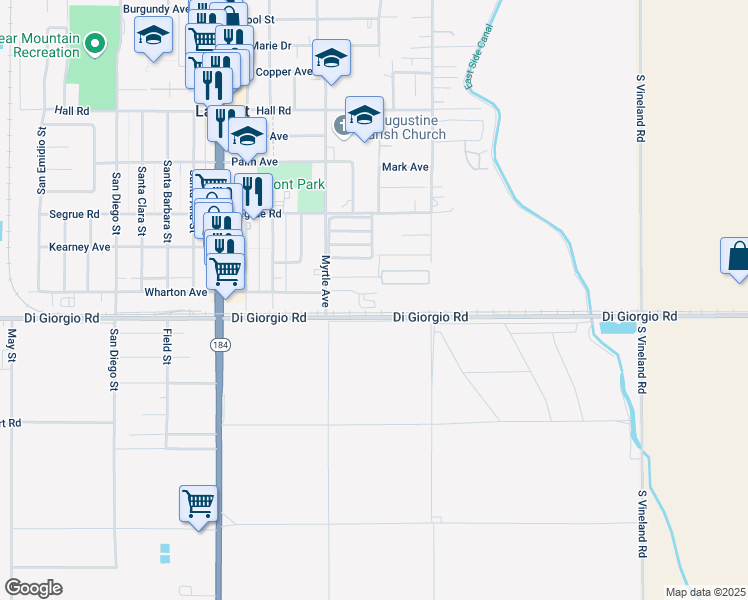 map of restaurants, bars, coffee shops, grocery stores, and more near 8734 Di Giorgio Rd in Lamont