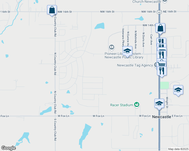 map of restaurants, bars, coffee shops, grocery stores, and more near 913 Northwest 6th Street in Newcastle