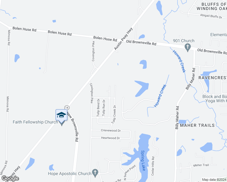 map of restaurants, bars, coffee shops, grocery stores, and more near 4665 Tulip Creek Drive in Memphis