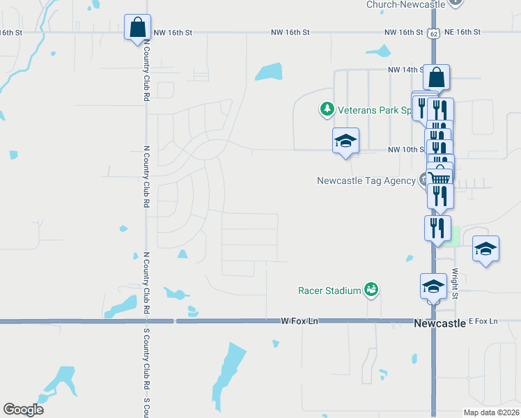 map of restaurants, bars, coffee shops, grocery stores, and more near 913 Northwest 6th Street in Newcastle