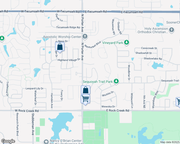 map of restaurants, bars, coffee shops, grocery stores, and more near 3016 Weymouth Way in Norman