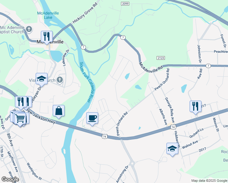 map of restaurants, bars, coffee shops, grocery stores, and more near 5077 Thomasville Drive in Belmont