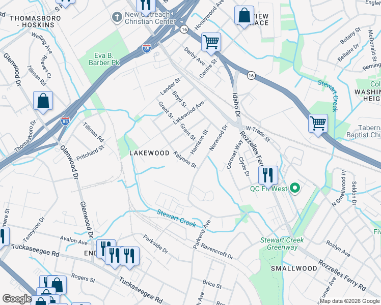map of restaurants, bars, coffee shops, grocery stores, and more near 322 Harrison Street in Charlotte