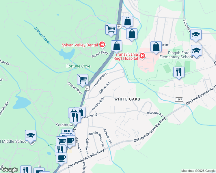 map of restaurants, bars, coffee shops, grocery stores, and more near 254 Allison Road in Brevard