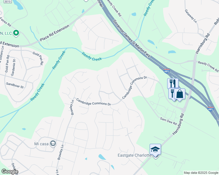 map of restaurants, bars, coffee shops, grocery stores, and more near 8609 Hornwood Court in Charlotte