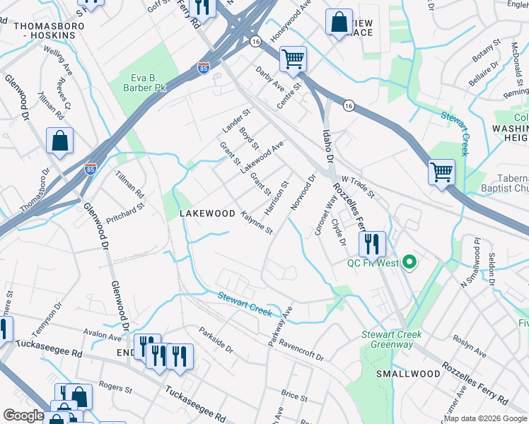 map of restaurants, bars, coffee shops, grocery stores, and more near 322 Harrison Street in Charlotte