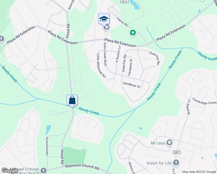 map of restaurants, bars, coffee shops, grocery stores, and more near 8203 4 Sisters Lane in Charlotte