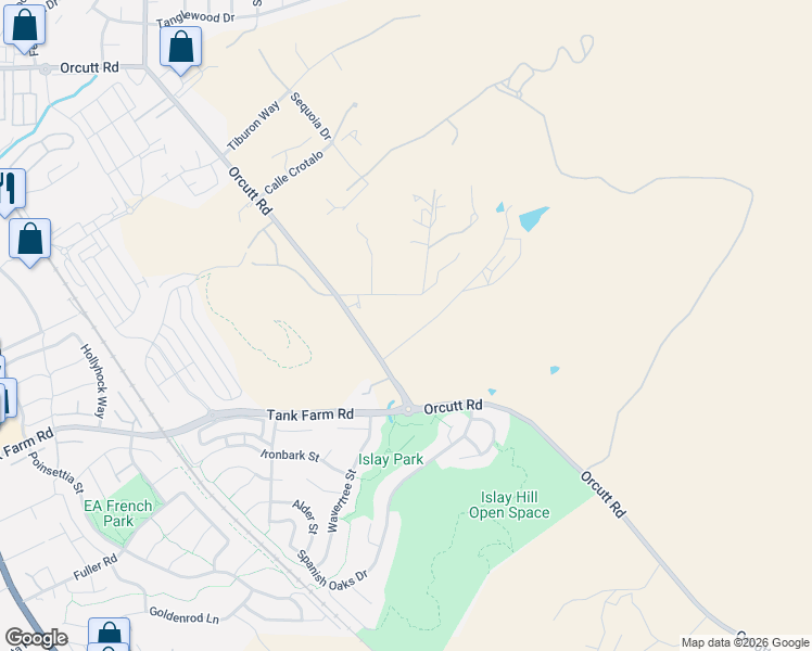 map of restaurants, bars, coffee shops, grocery stores, and more near 3950 Orcutt Road in San Luis Obispo