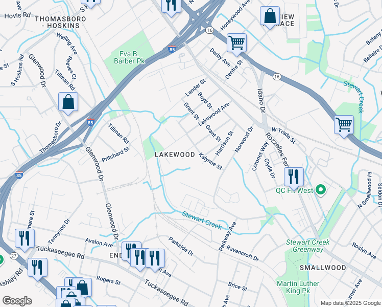 map of restaurants, bars, coffee shops, grocery stores, and more near 429 Jones Street in Charlotte