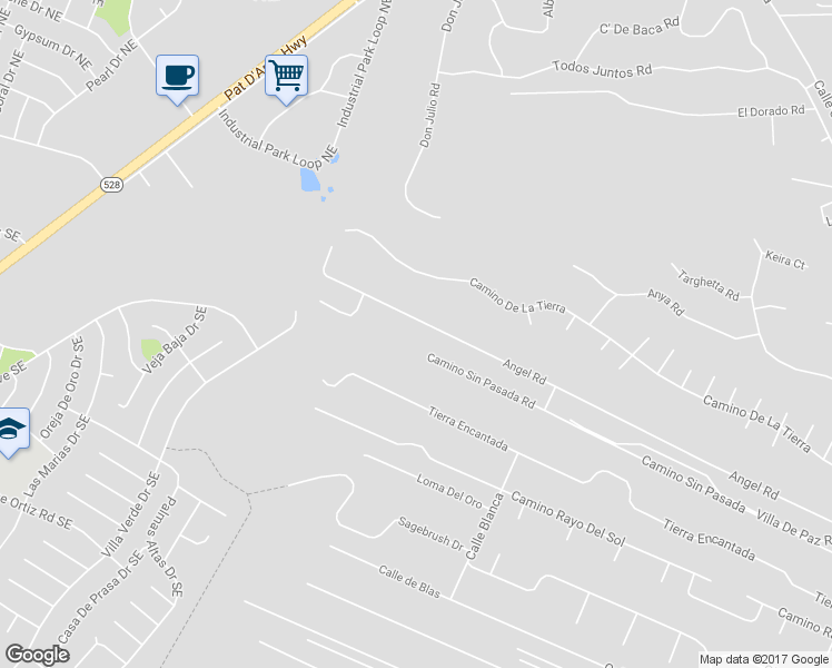 map of restaurants, bars, coffee shops, grocery stores, and more near 1312 Angel Road in Corrales