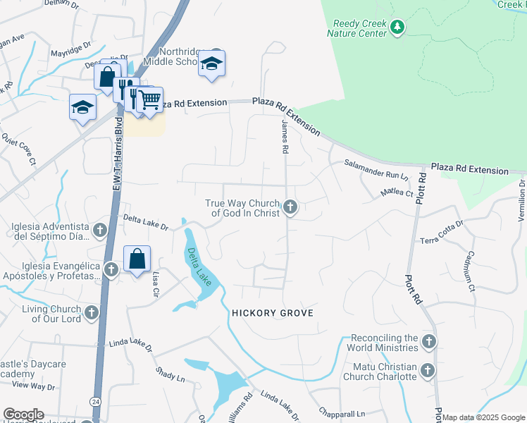 map of restaurants, bars, coffee shops, grocery stores, and more near 8618 Herons Pond Court in Charlotte