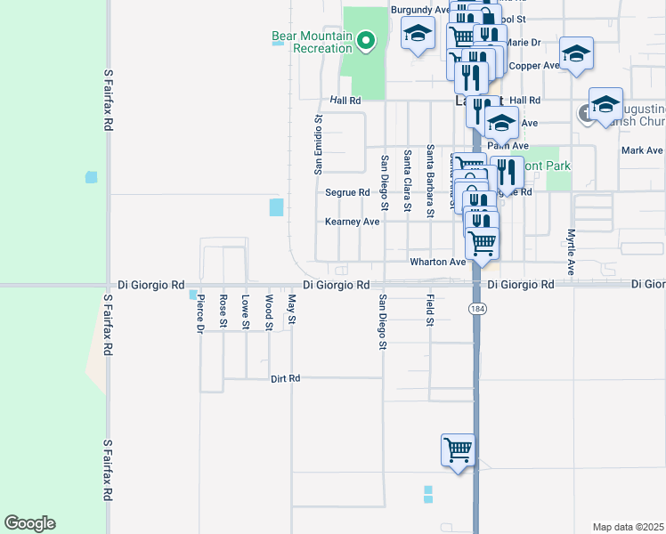 map of restaurants, bars, coffee shops, grocery stores, and more near 7419 Wharton Avenue in Lamont