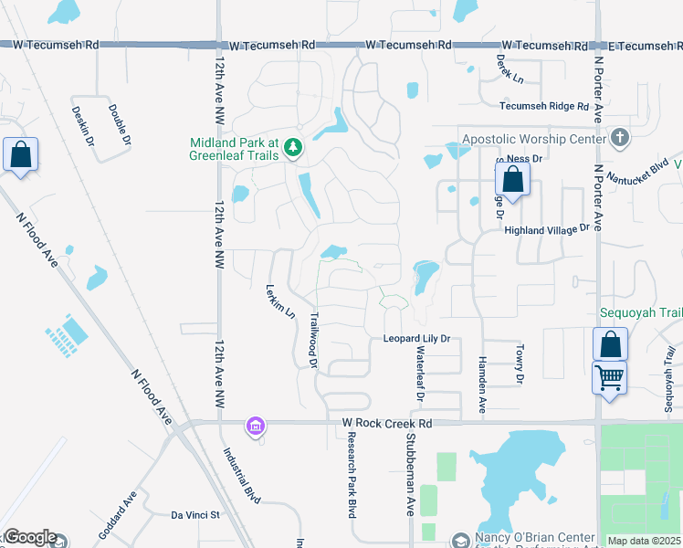 map of restaurants, bars, coffee shops, grocery stores, and more near 926 Butterfly Way in Norman