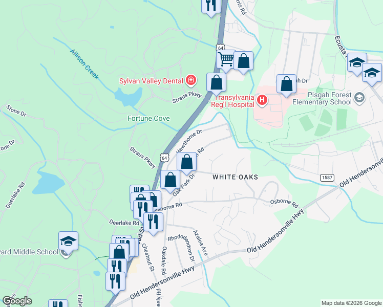 map of restaurants, bars, coffee shops, grocery stores, and more near 254 Allison Road in Brevard