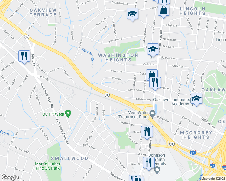 map of restaurants, bars, coffee shops, grocery stores, and more near 2533 Booker Avenue in Charlotte