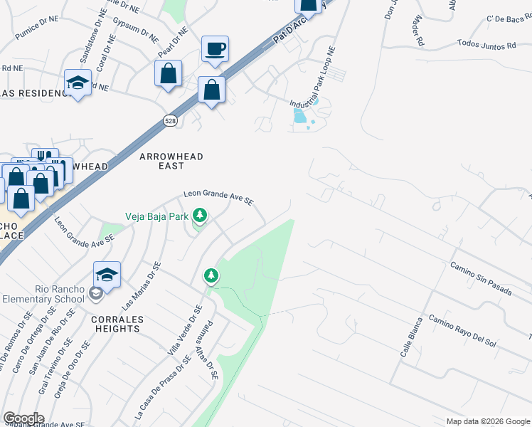 map of restaurants, bars, coffee shops, grocery stores, and more near 205 Villa Verde Court Southeast in Rio Rancho