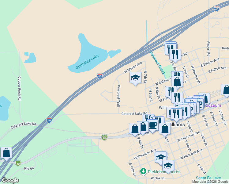 map of restaurants, bars, coffee shops, grocery stores, and more near 205 North Morse Avenue in Williams