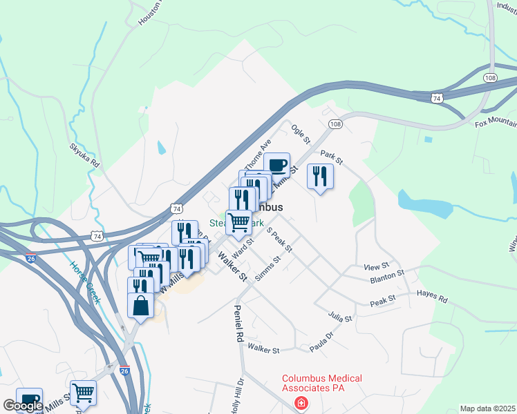 map of restaurants, bars, coffee shops, grocery stores, and more near in Columbus