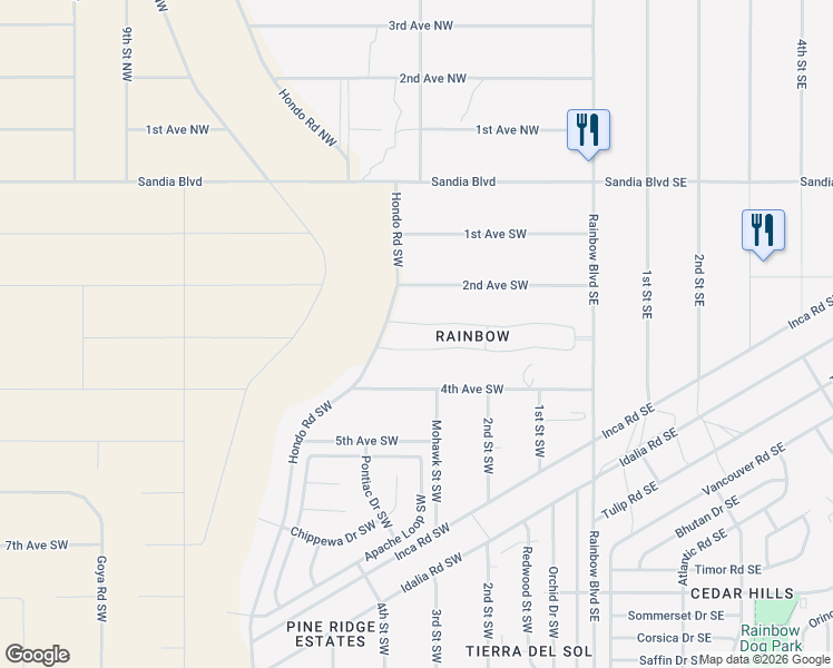 map of restaurants, bars, coffee shops, grocery stores, and more near 301 4th Avenue Southwest in Rio Rancho