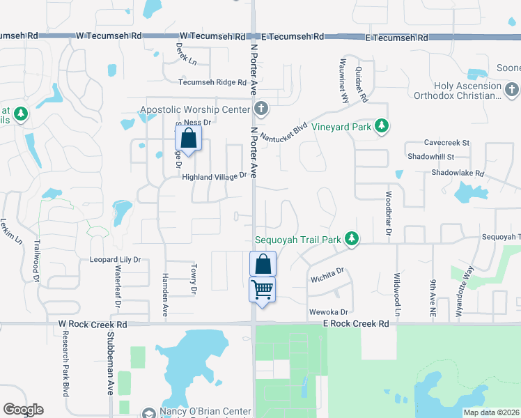 map of restaurants, bars, coffee shops, grocery stores, and more near 101 Napoli Court in Norman