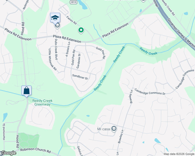 map of restaurants, bars, coffee shops, grocery stores, and more near 10363 Gold Pan Road in Charlotte