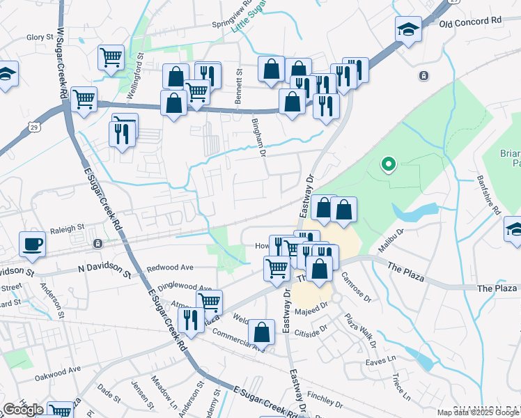 map of restaurants, bars, coffee shops, grocery stores, and more near 4301 Howie Circle in Charlotte
