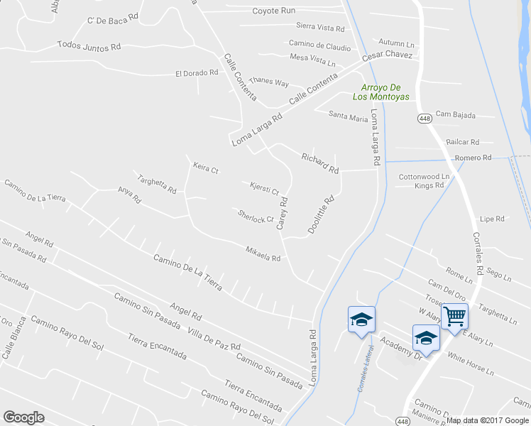 map of restaurants, bars, coffee shops, grocery stores, and more near 100 Sherlock Court in Corrales