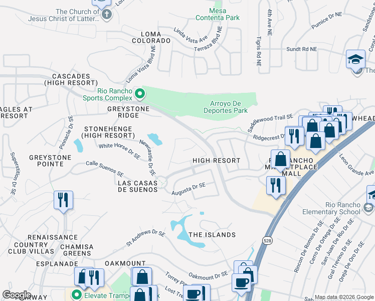 map of restaurants, bars, coffee shops, grocery stores, and more near 212 Winged Foot Court Southeast in Rio Rancho