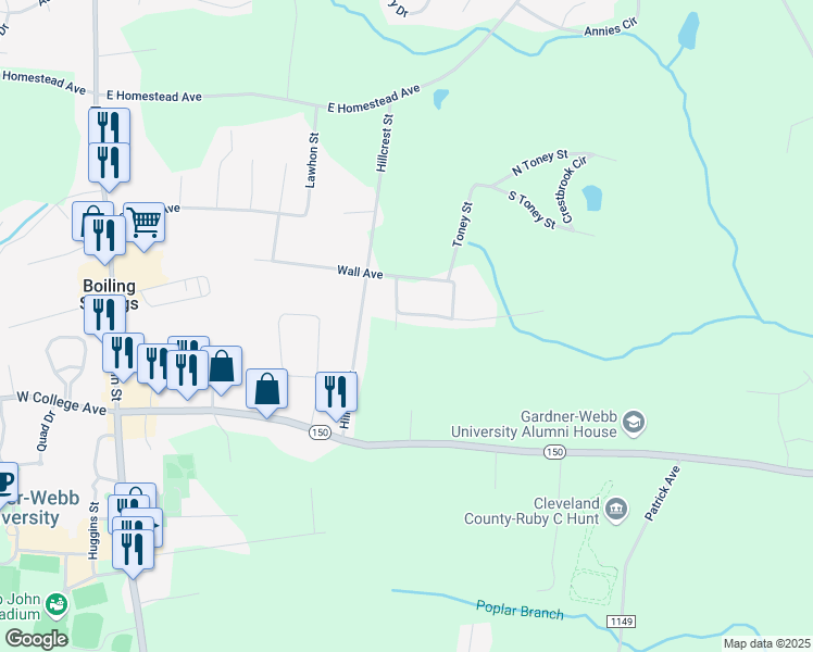 map of restaurants, bars, coffee shops, grocery stores, and more near 314 Dellwood Dr in Shelby