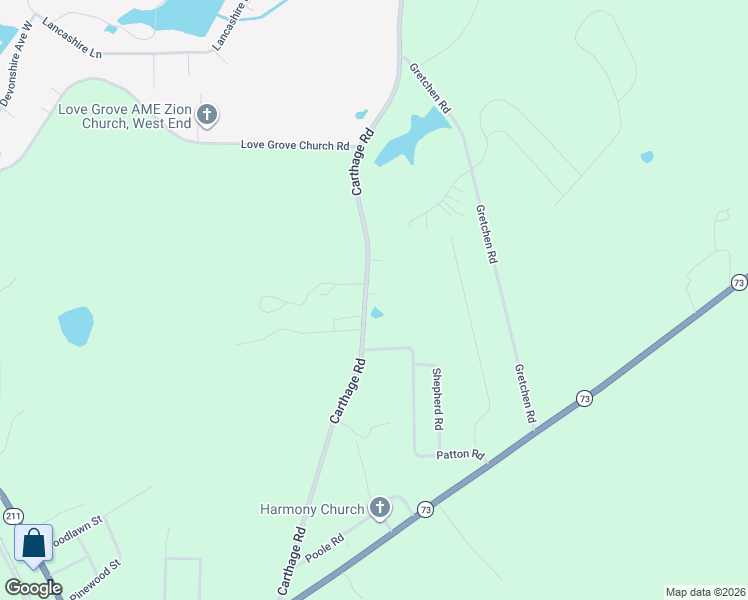 map of restaurants, bars, coffee shops, grocery stores, and more near 4357 Carthage Road in Moore County