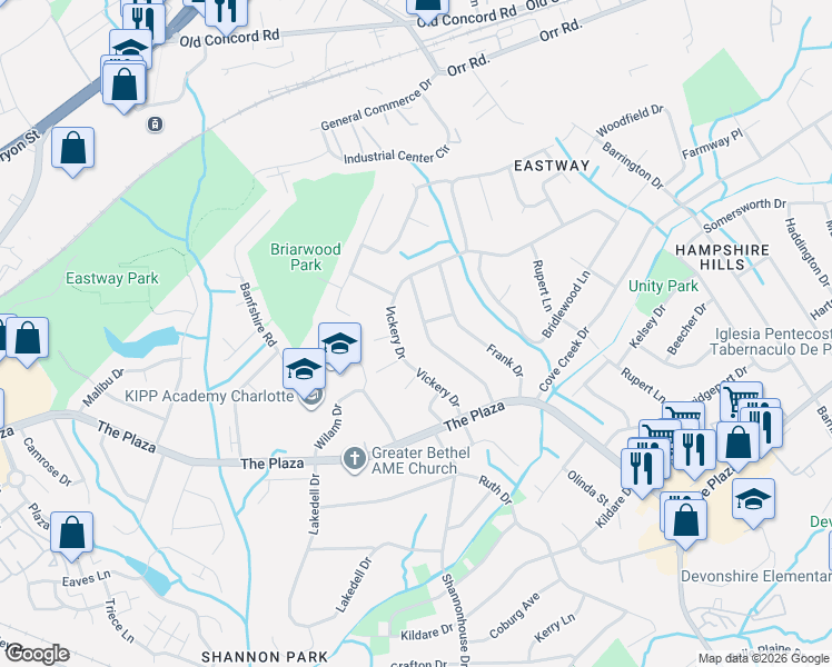 map of restaurants, bars, coffee shops, grocery stores, and more near in Charlotte